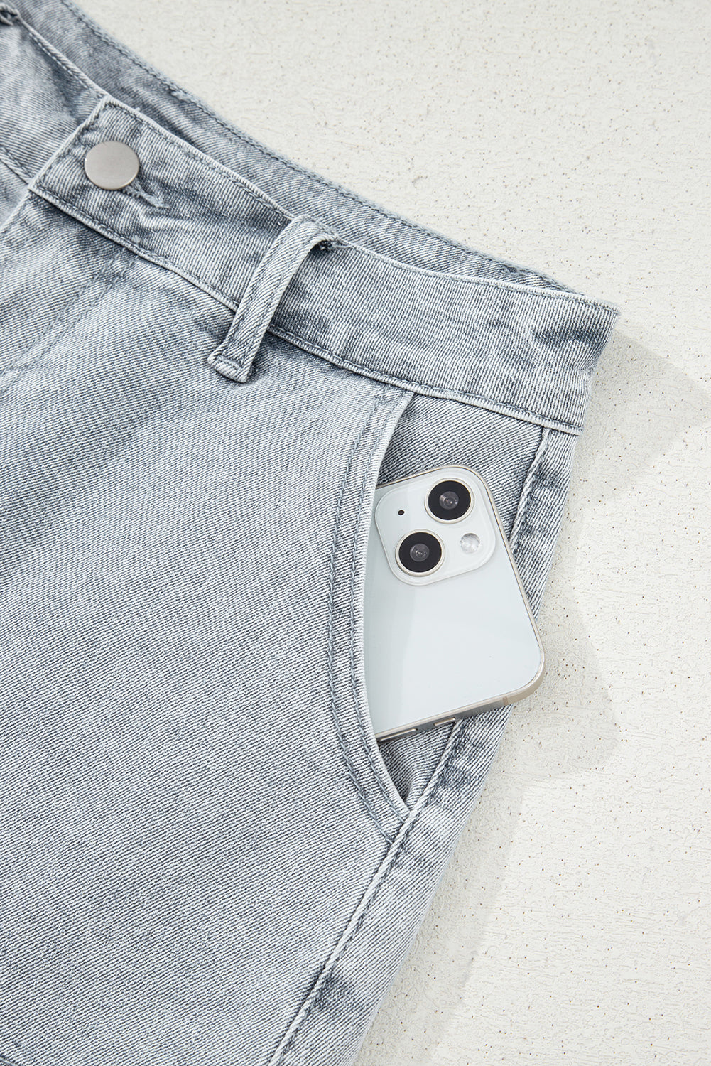 Scalloped Acid Wash High Waist Denim Shorts from Threaded Pear