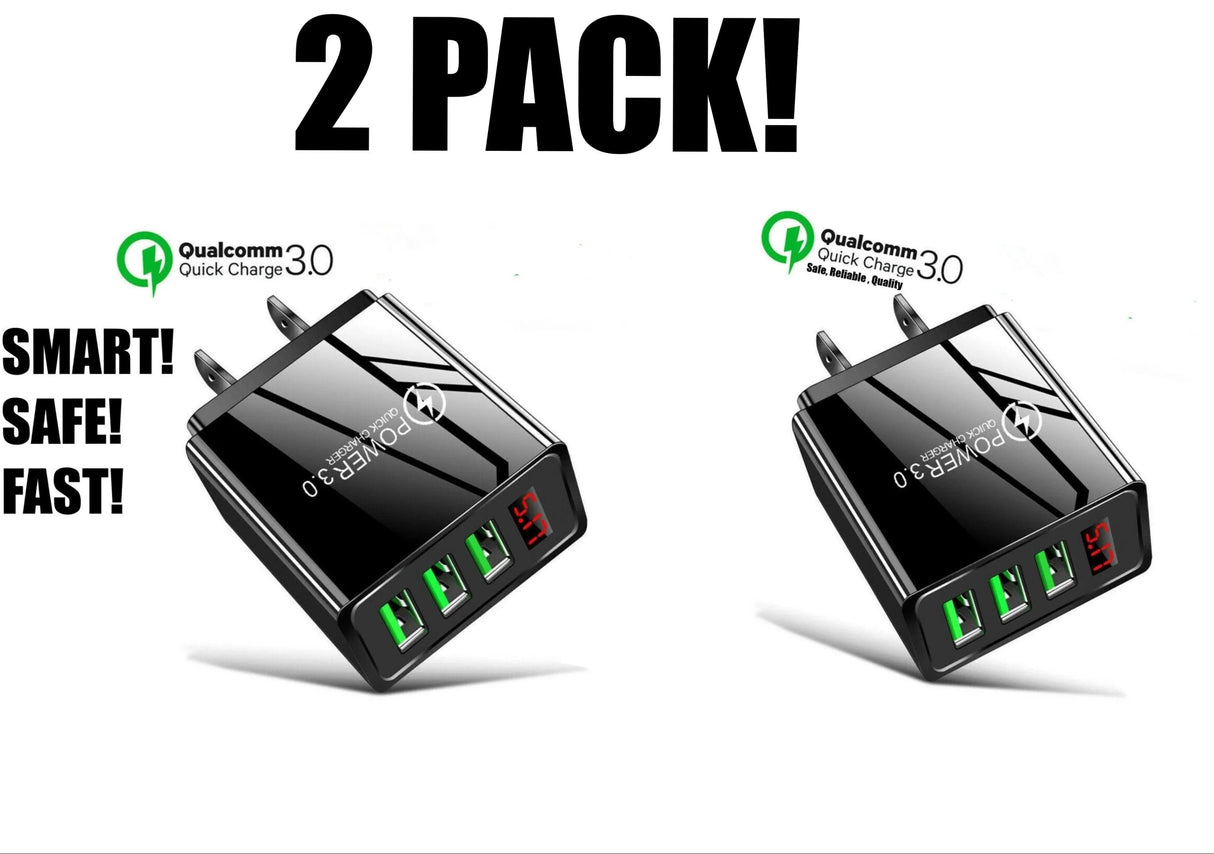 2 Pack! 3 Port LED Fast Quick Charge QC 3.0 USB Hub Display Wall Charger Adapter US Plug from PremiumBrandGoods