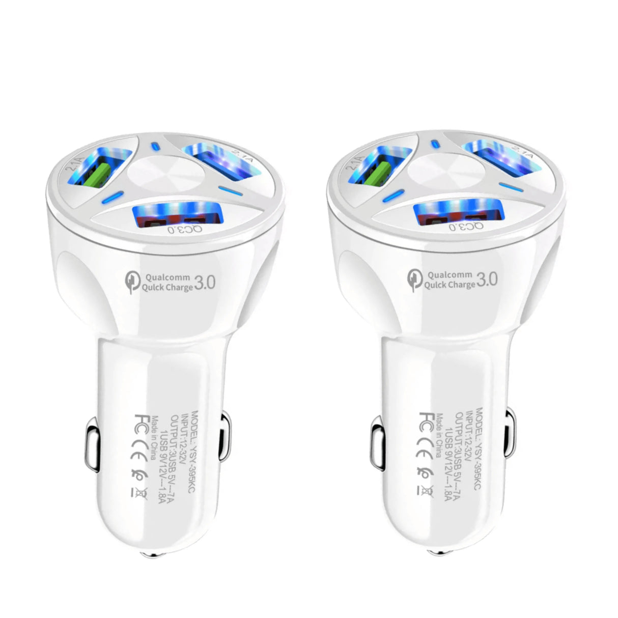 2 Pack PBG 3 Port USB Fast LED Car Charger For Devices from PremiumBrandGoods