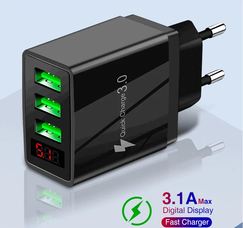 3-Port USB Quick Wall Charger with LED Voltage Display - Safe & Fast Charging from PremiumBrandGoods