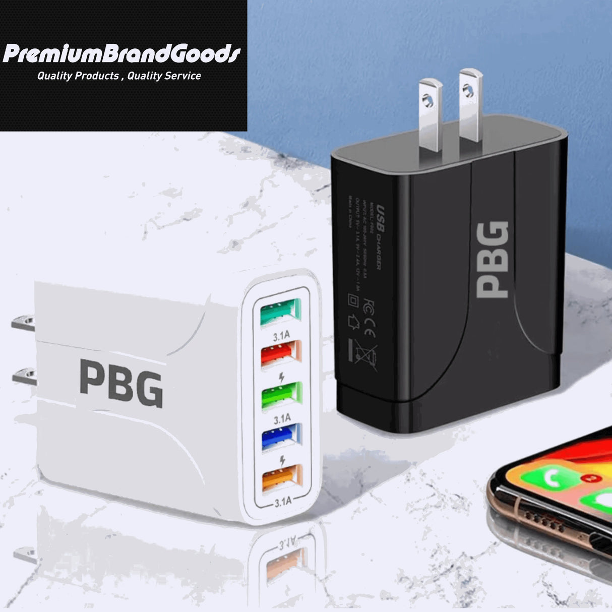 2 Pack PBG 5 Port Wall Charger Charge 5 Devices at Once! from PremiumBrandGoods