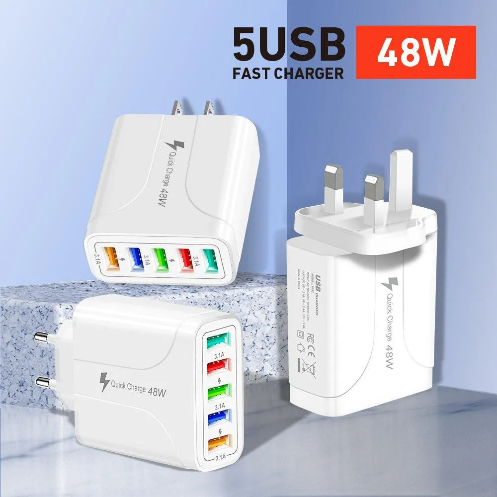 2 Pack PBG 5 Port Wall Charger Charge 5 Devices at Once! from PremiumBrandGoods