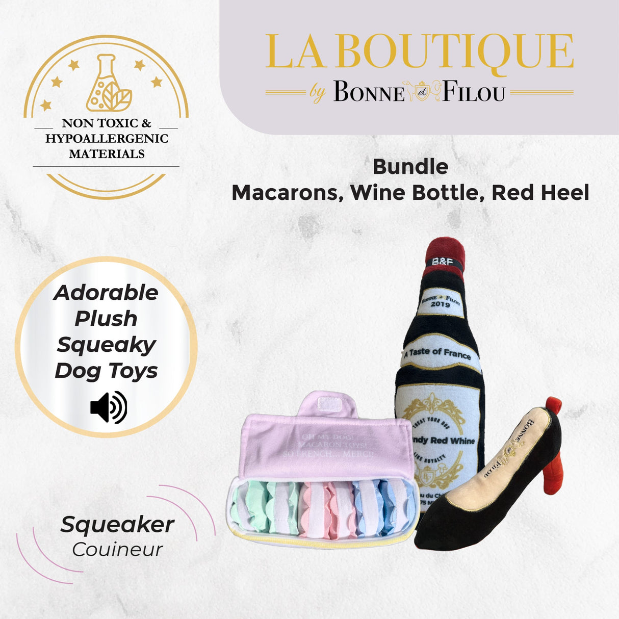 Plush Squeaky Dog Toy Set- Large from Bonne et Filou