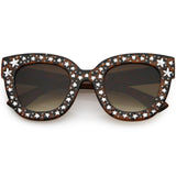 Women's Trendy Star Rhinestone Horned Rim Sunglasses C579 from zeroUV