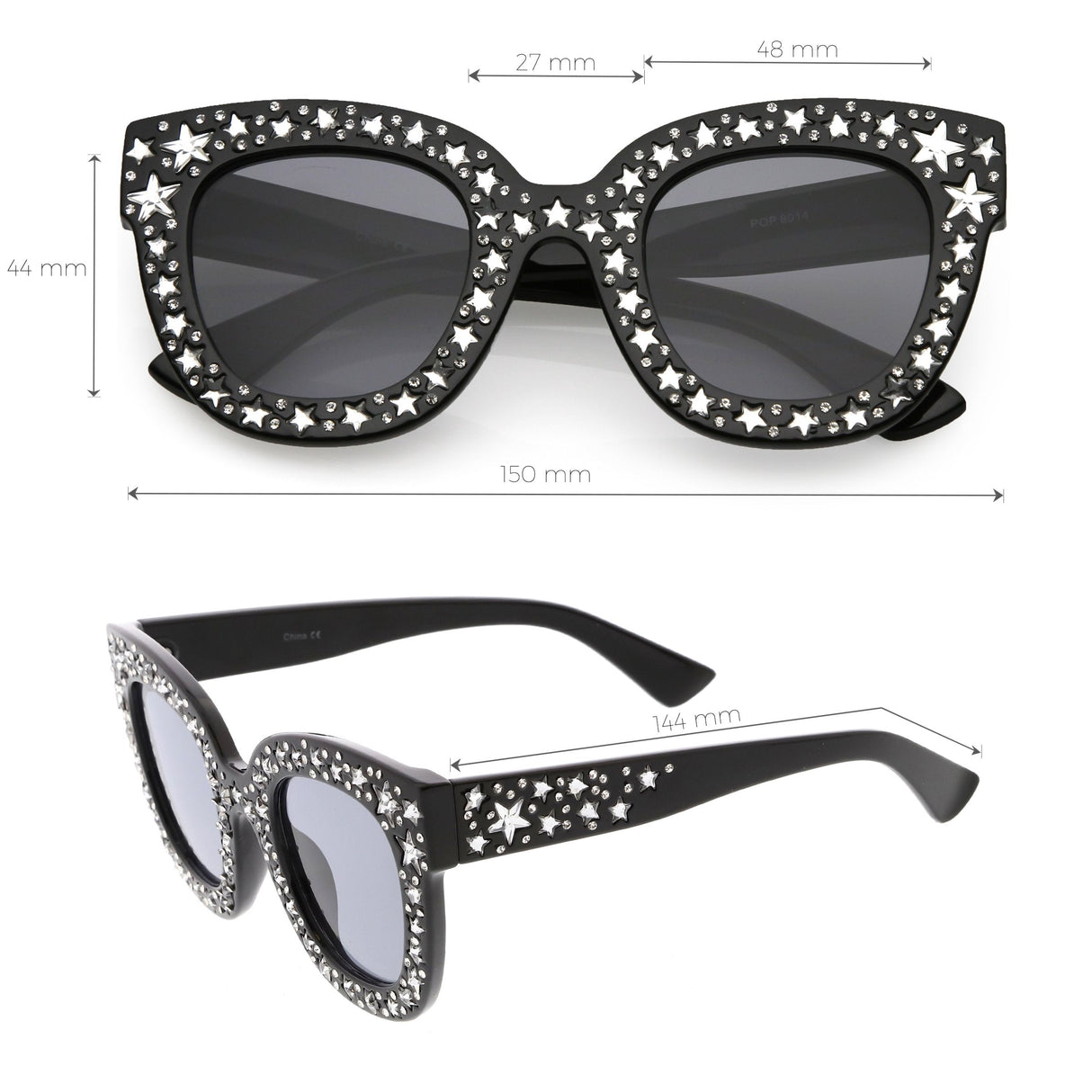 Women's Trendy Star Rhinestone Horned Rim Sunglasses C579 from zeroUV