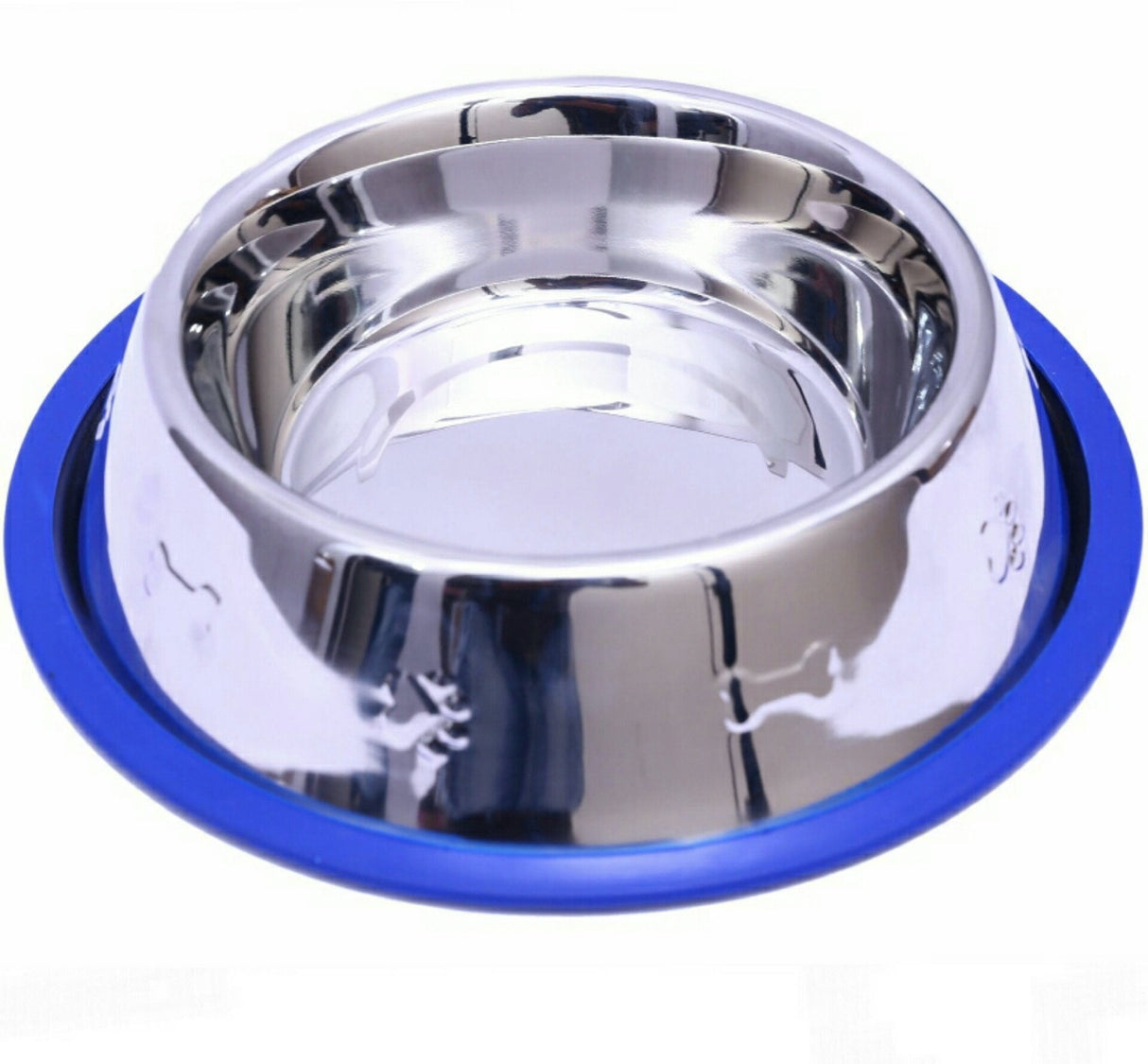 Set of 2 Etched Stainless Steel Dog Bowls with Blue Silicone Base from Mr. Peanut's Pet Carriers