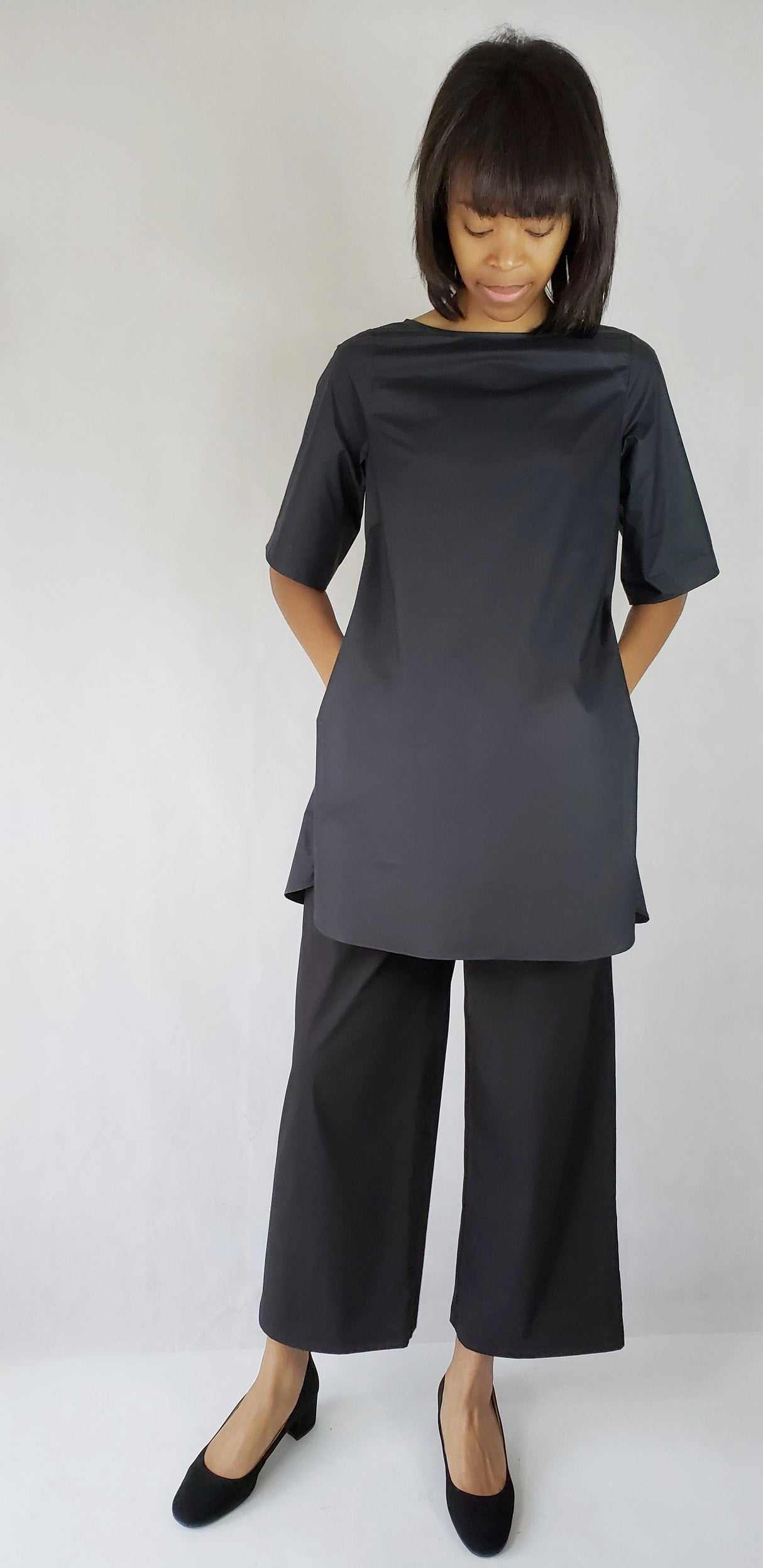 Black dress shirt short sleeve with pockets Premium Quality Cotton from EBRU Home