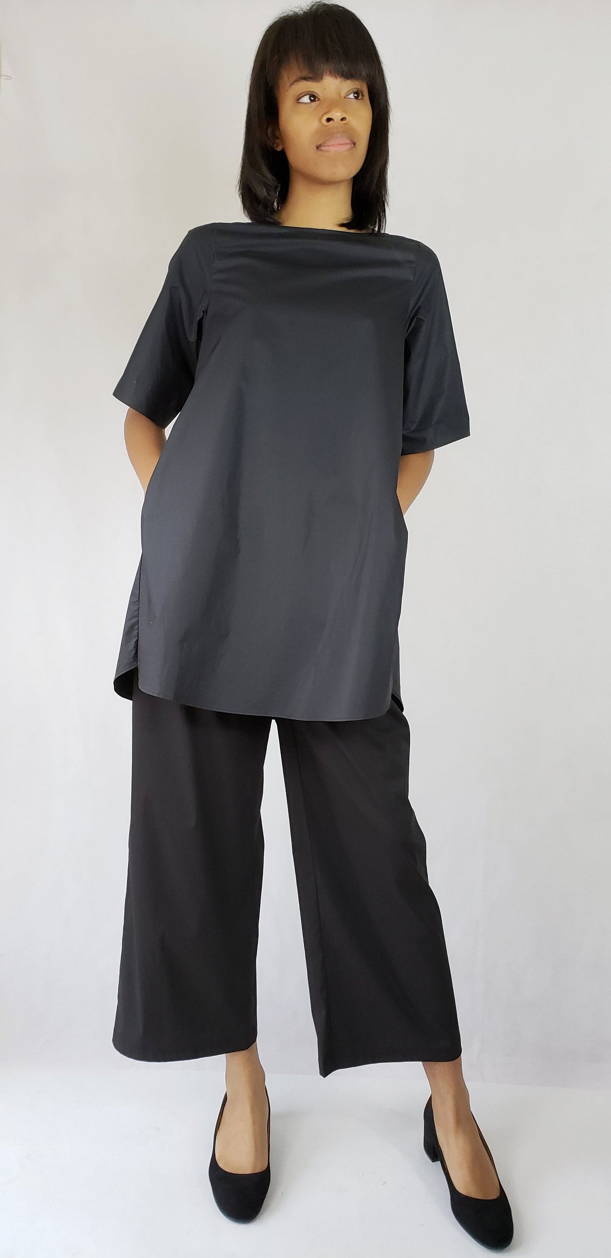 Black dress shirt short sleeve with pockets Premium Quality Cotton from EBRU Home