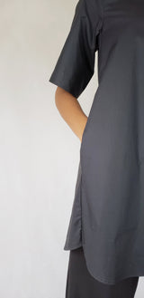 Black dress shirt short sleeve with pockets Premium Quality Cotton from EBRU Home