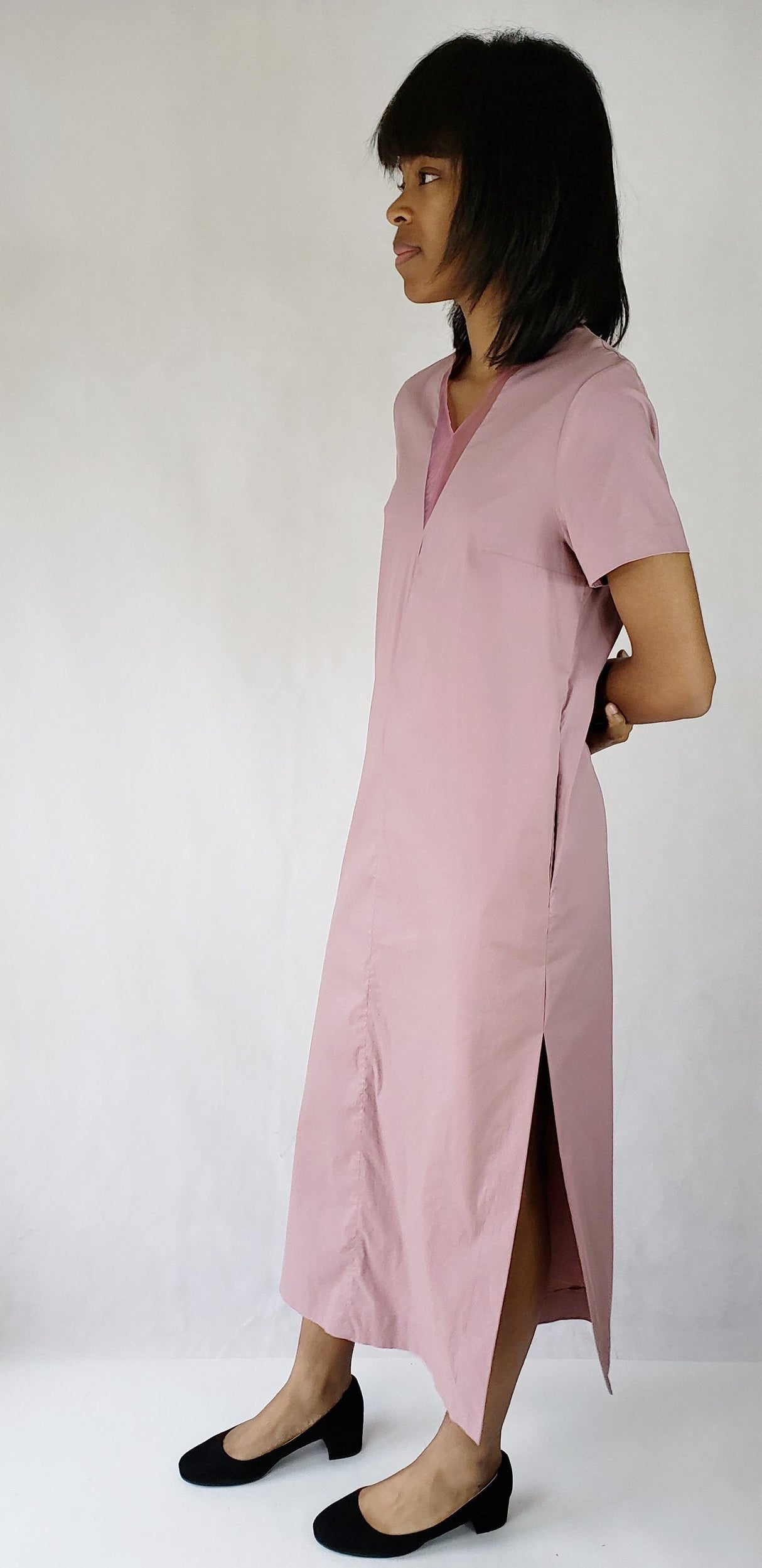Maxi dress long side slits deep v neck with pockets from EBRU Home