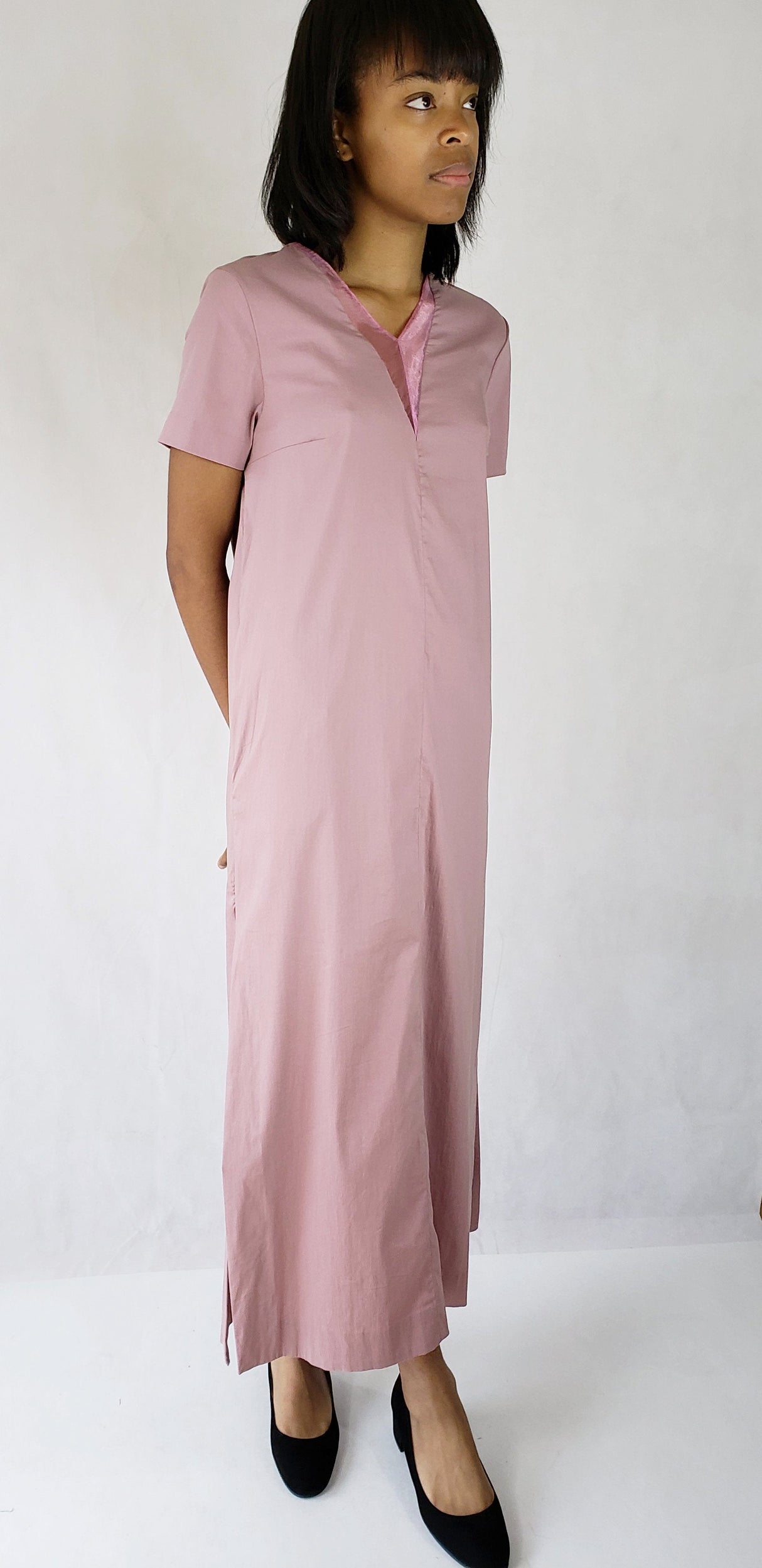 Maxi dress long side slits deep v neck with pockets from EBRU Home