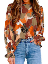 Abstract Leopard Print Puffy Sleeve Blouse from MsDressly