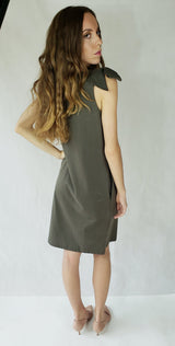 Jersey Dress Green one shoulder tie up with pockets from EBRU Home