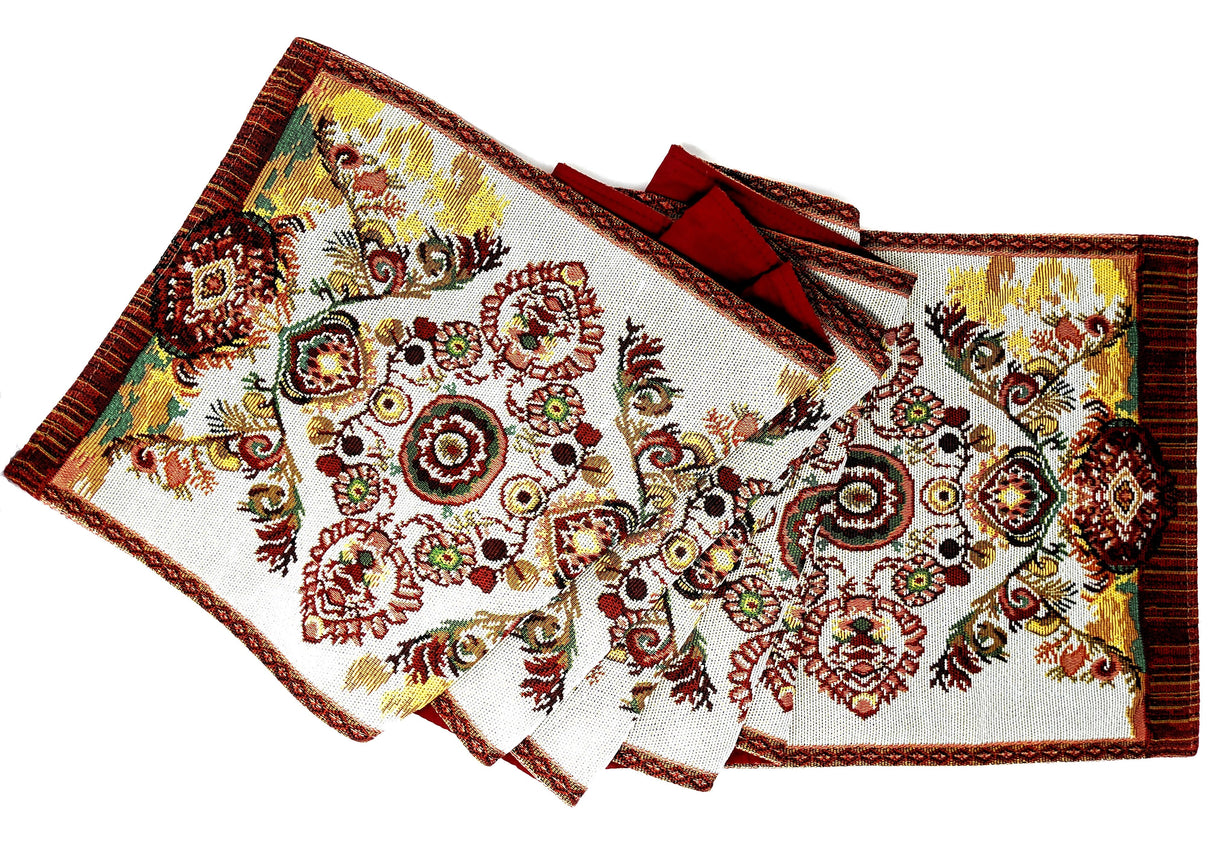 Tache Elegant Burgundy Ornate Paisley Woven Tapestry Table Runner (18194)