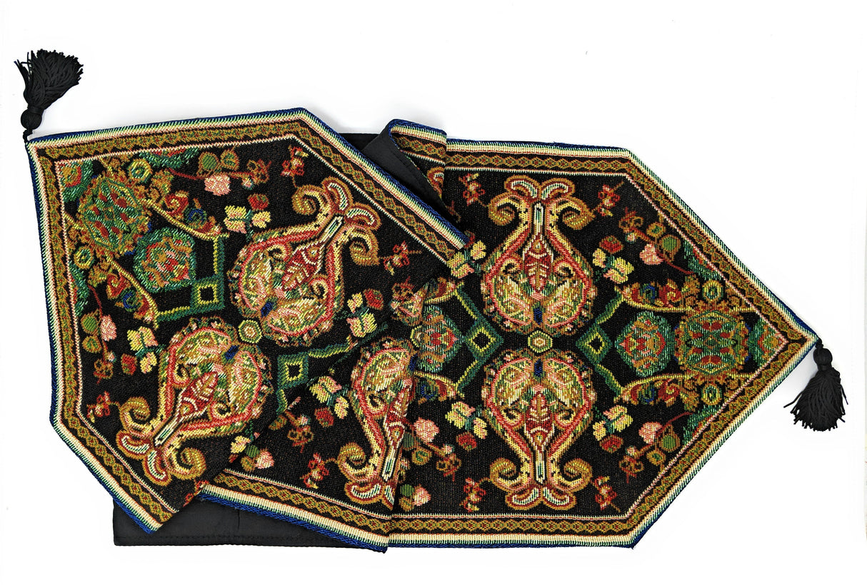Tache Elegant Black Ornate Paisley Woven Tapestry Table Runner (18192)