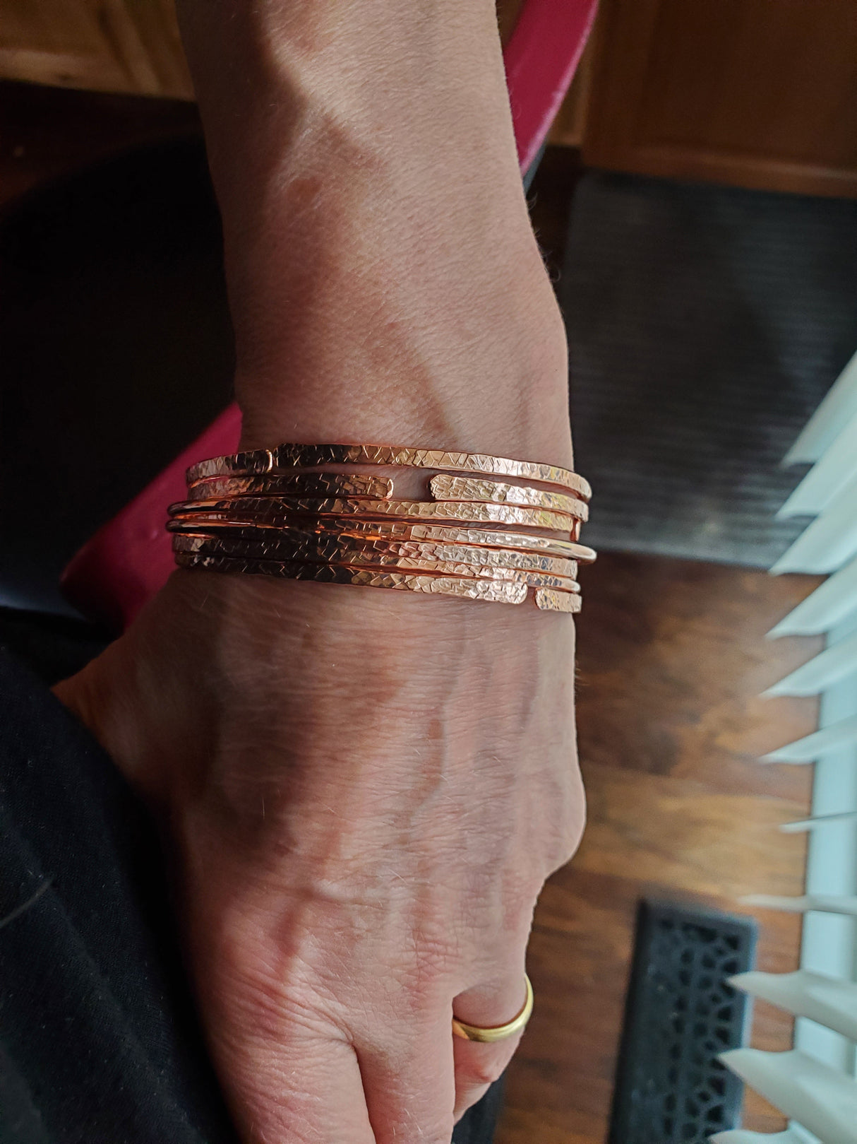 Brides Mag Featured Textured Copper Anniversary Bangle in 4 Sizes from Alexa Martha Designs