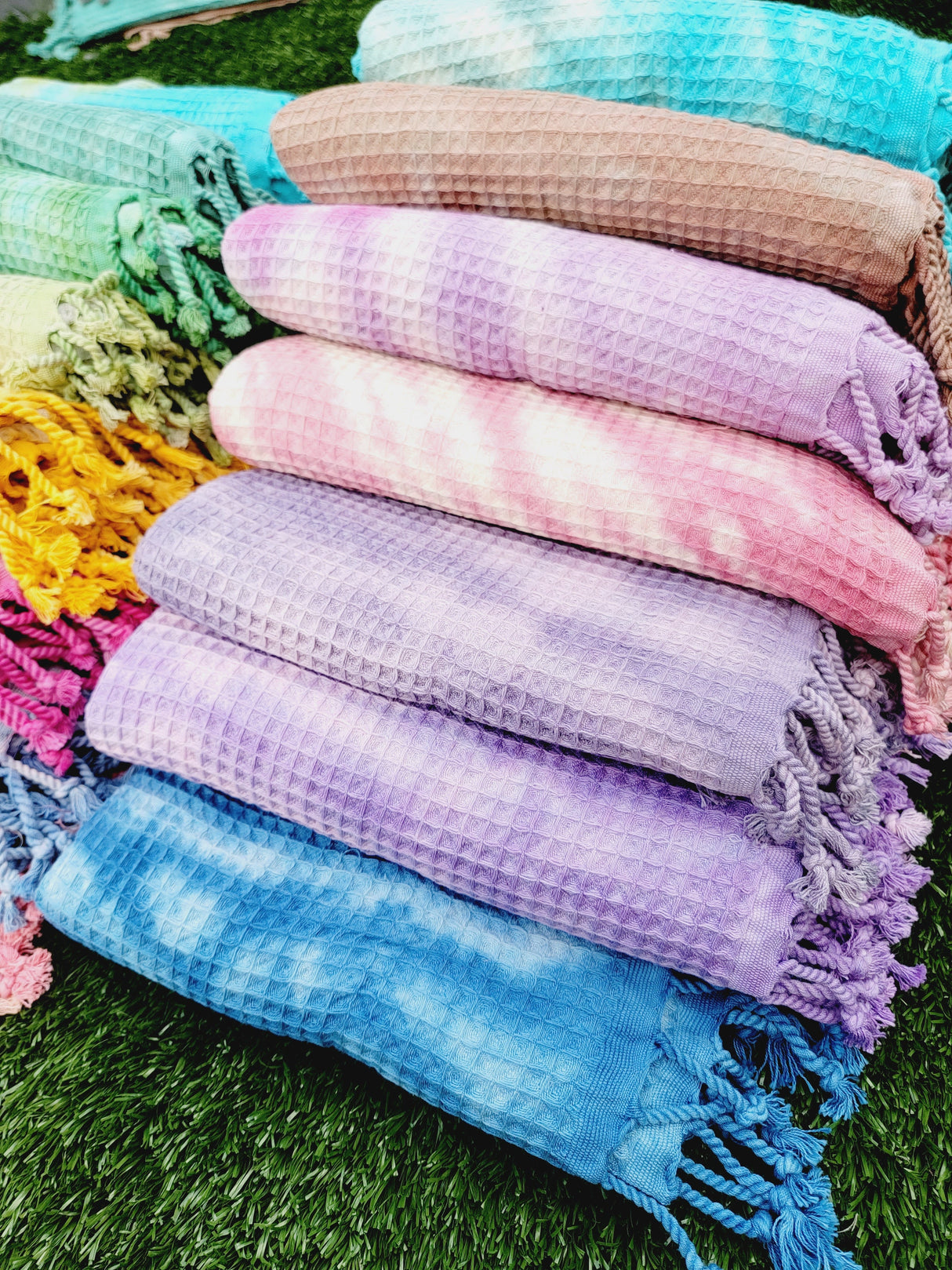 Waffle Throw Blanket, Multi functional Turkish Towel, Hand Tie dye Plum from EBRU Home
