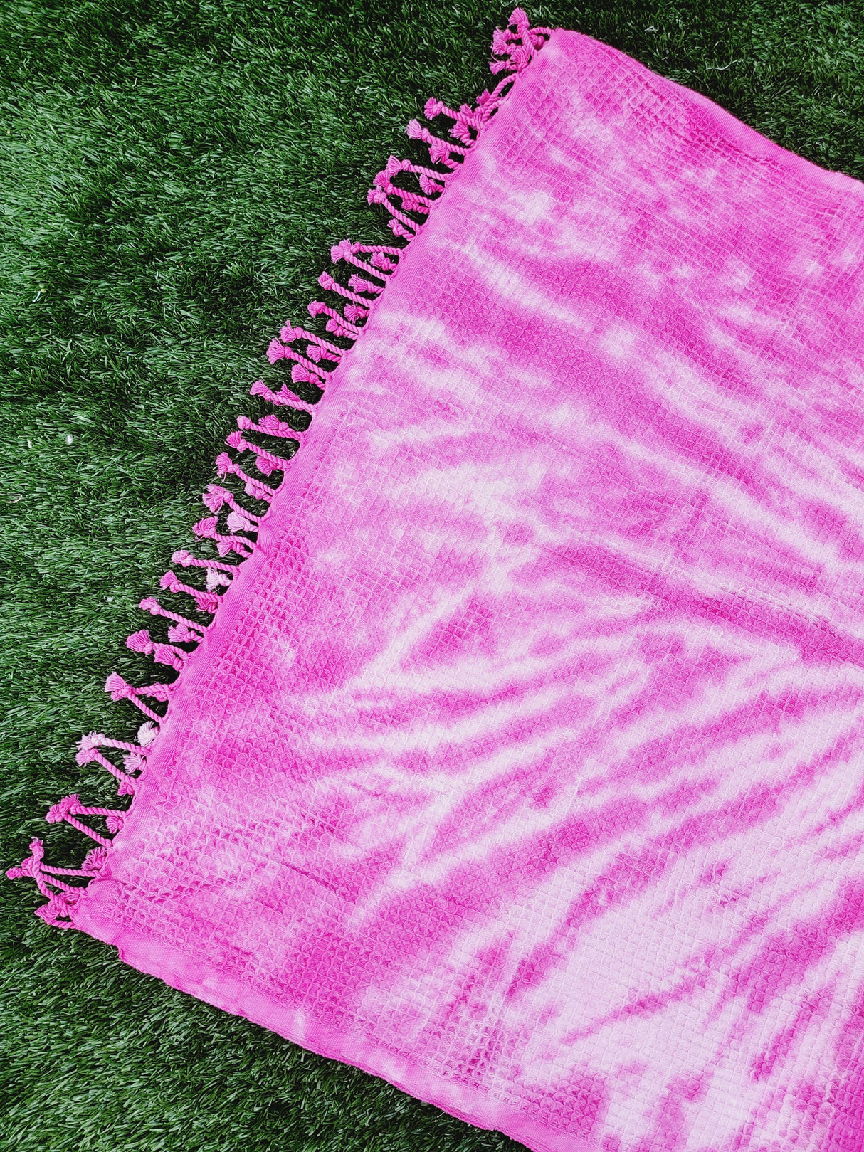 Waffle Throw Blanket, Multi functional Turkish Towel, Hand Tie dye Pink from EBRU Home