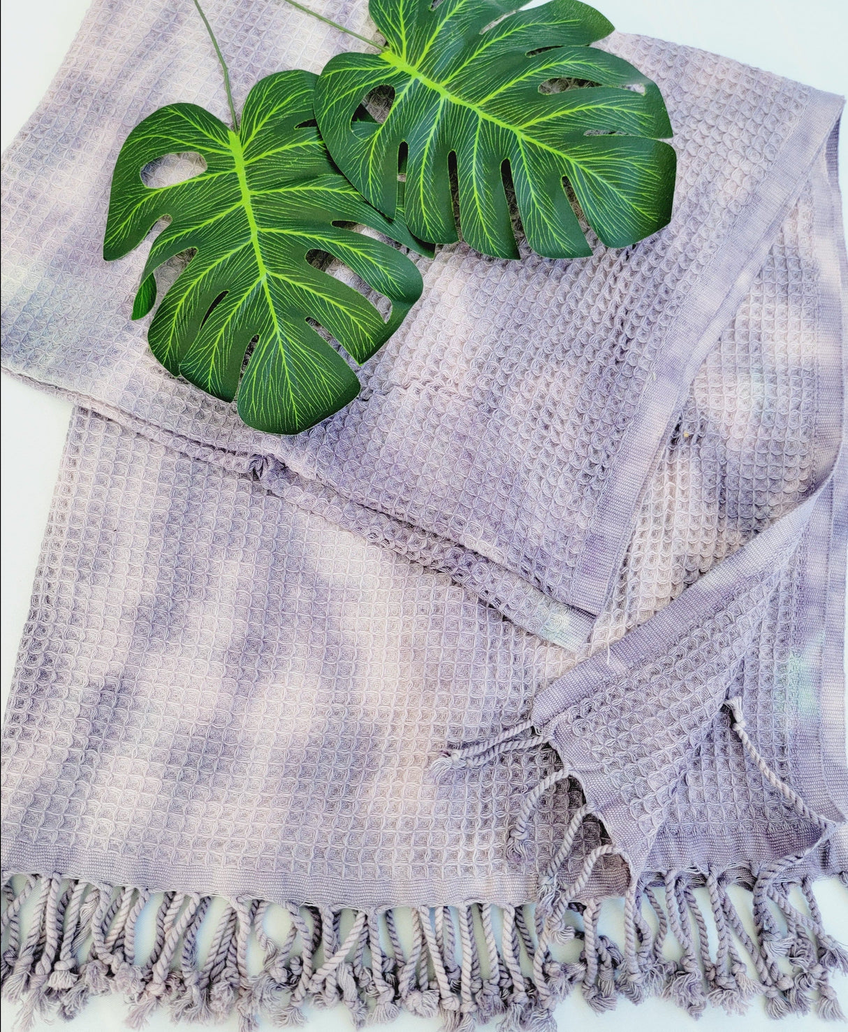 Waffle Throw Blanket, Multi functional Turkish Towel, Hand Tie dye Plum from EBRU Home