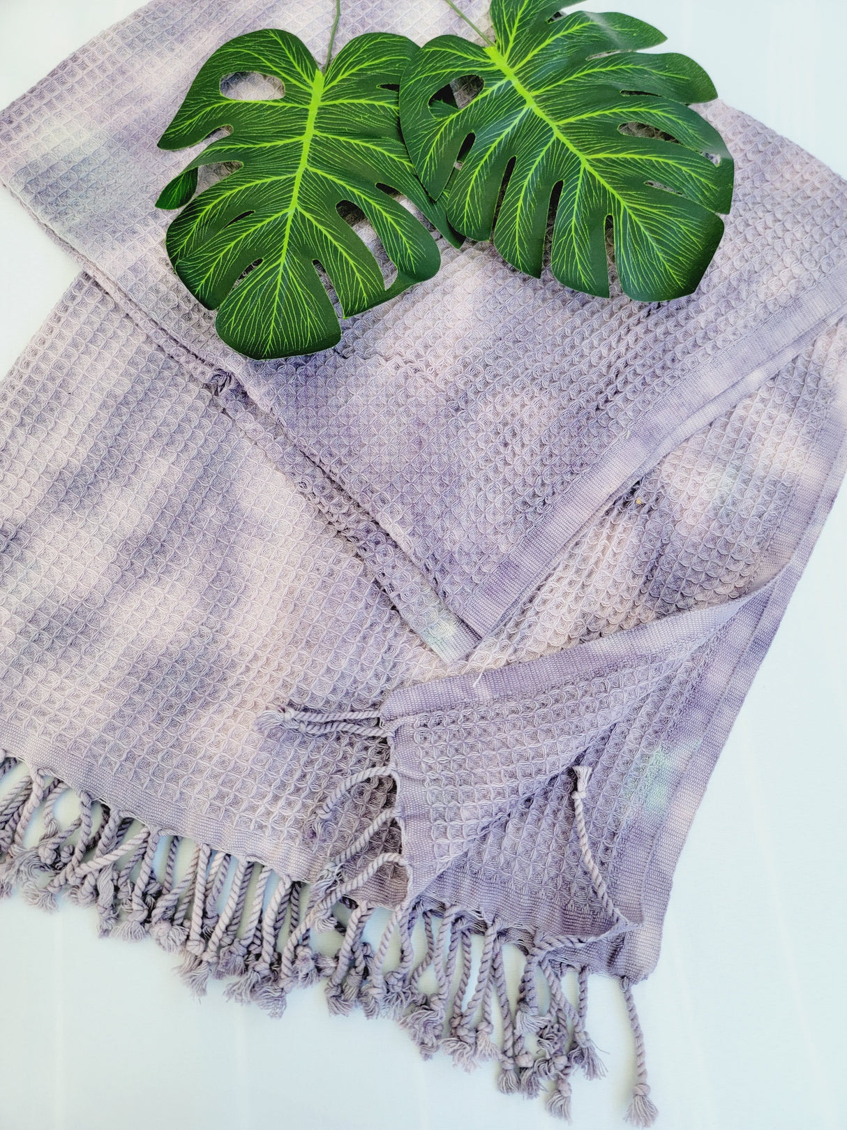 Waffle Throw Blanket, Multi functional Turkish Towel, Hand Tie dye Plum from EBRU Home
