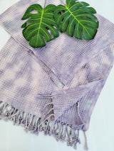 Waffle Throw Blanket, Multi functional Turkish Towel, Hand Tie dye Plum from EBRU Home
