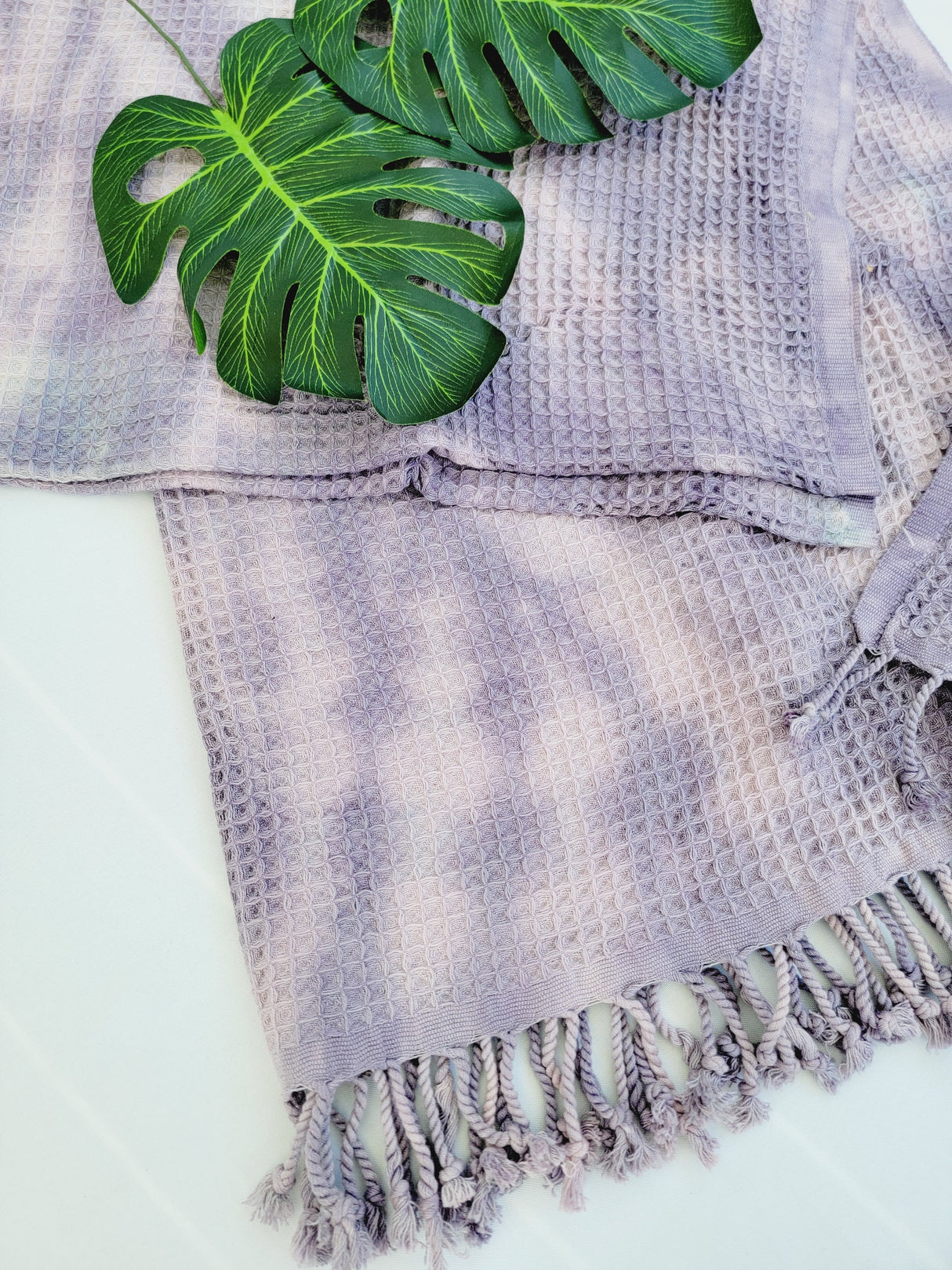 Waffle Throw Blanket, Multi functional Turkish Towel, Hand Tie dye Plum from EBRU Home