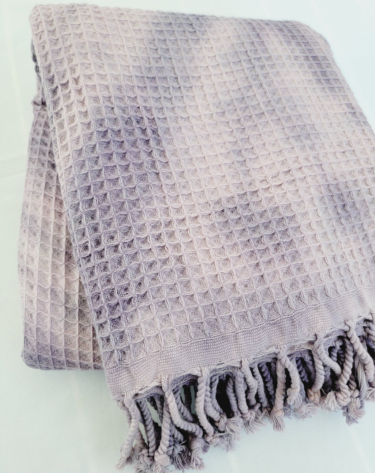 Waffle Throw Blanket, Multi functional Turkish Towel, Hand Tie dye Plum from EBRU Home