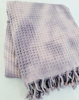 Waffle Throw Blanket, Multi functional Turkish Towel, Hand Tie dye Plum from EBRU Home