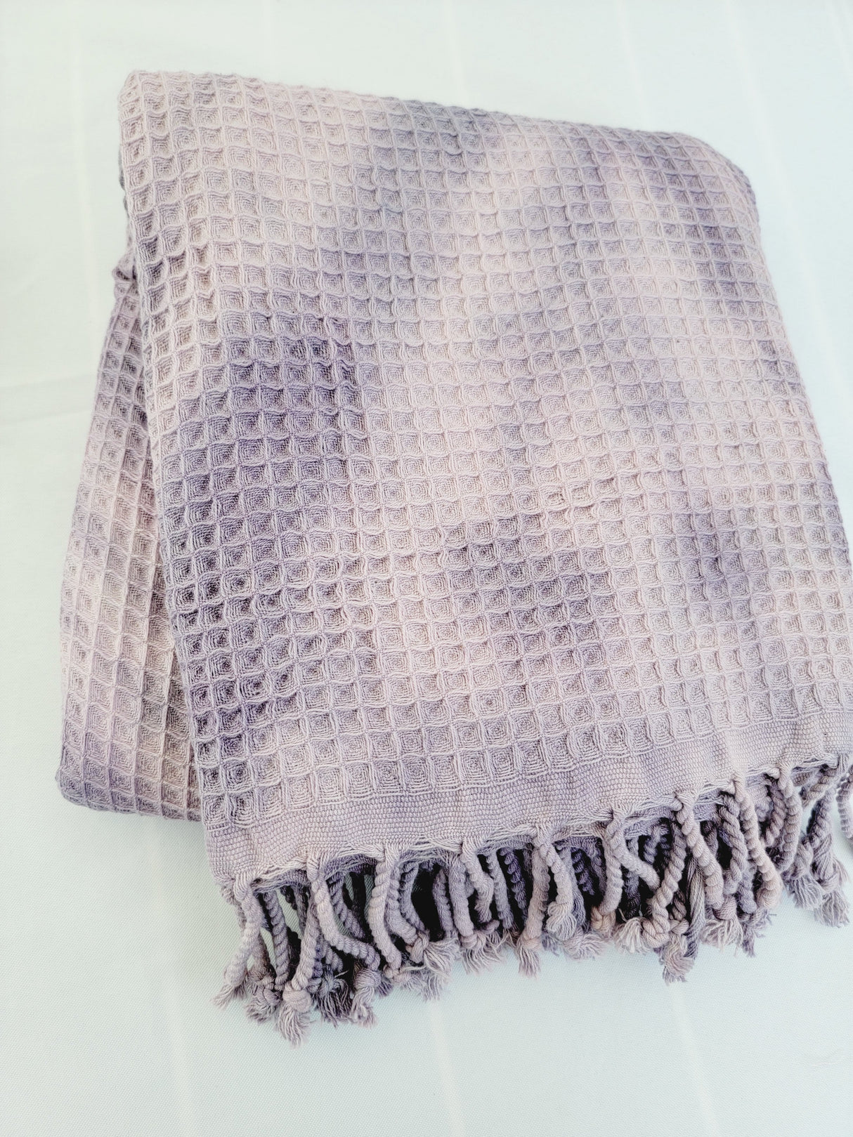 Waffle Throw Blanket, Multi functional Turkish Towel, Hand Tie dye Plum from EBRU Home