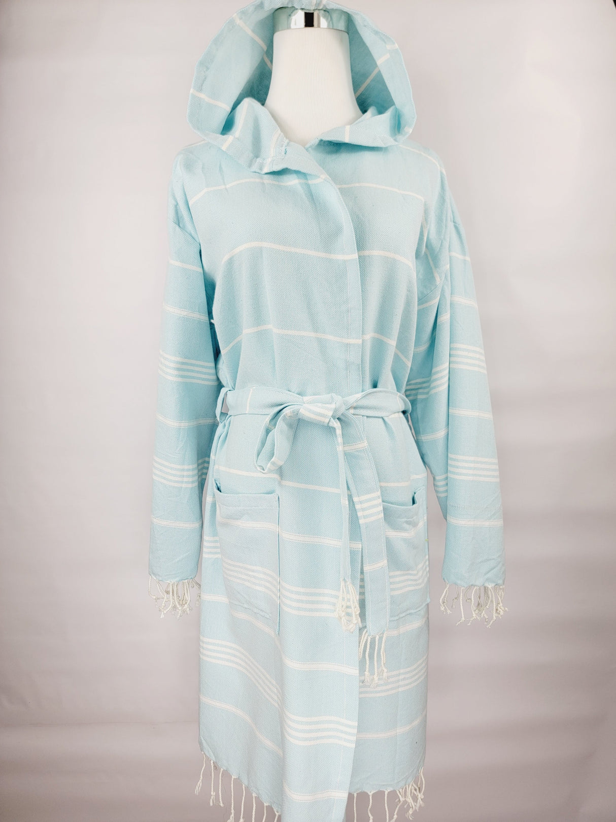 Unisex Robe, Beach or spa Robe with pockets - Sultan Light Blue from EBRU Home