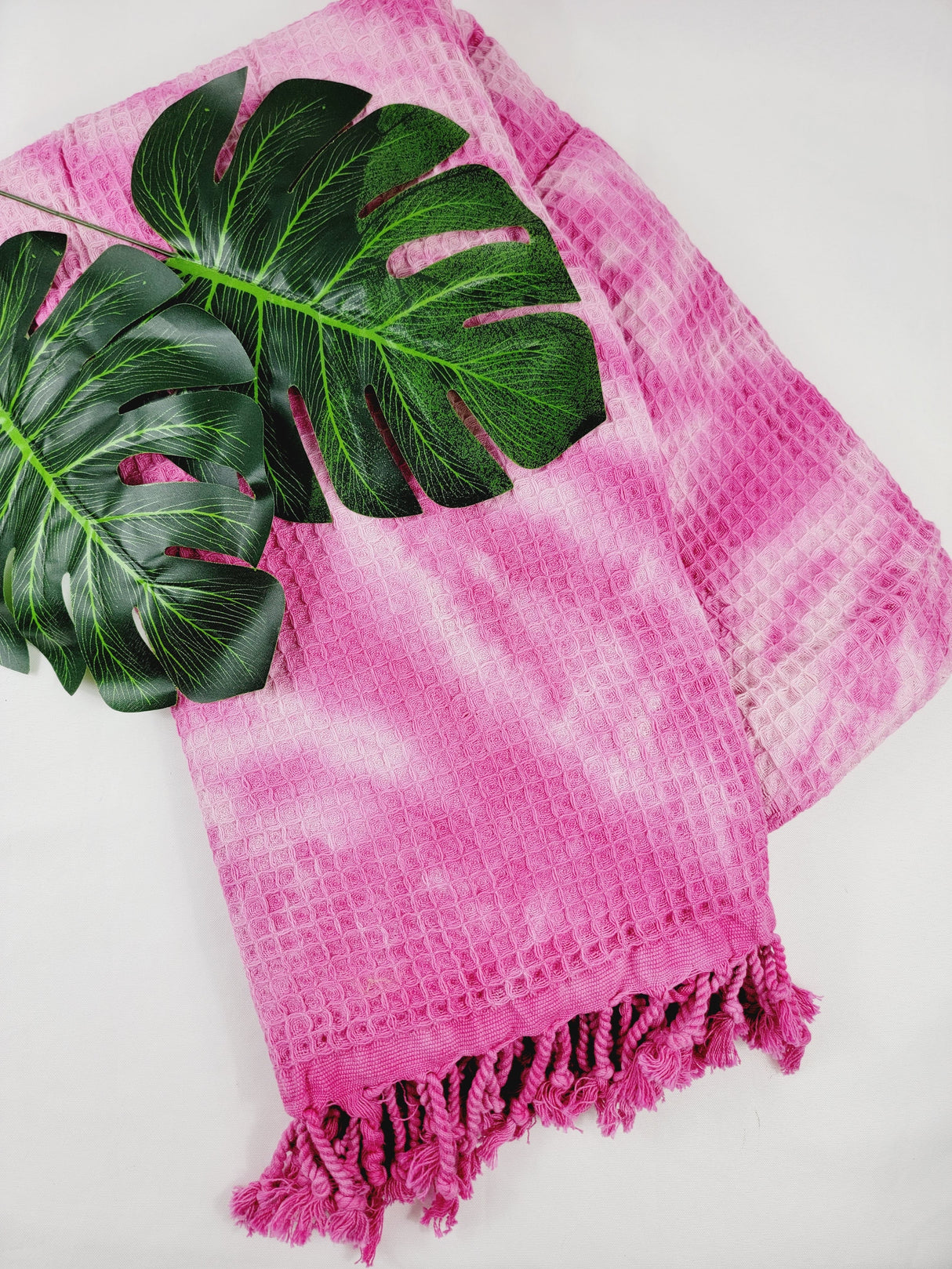 Waffle Throw Blanket, Multi functional Turkish Towel, Hand Tie dye Pink from EBRU Home