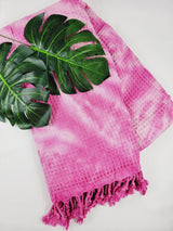 Waffle Throw Blanket, Multi functional Turkish Towel, Hand Tie dye Pink from EBRU Home