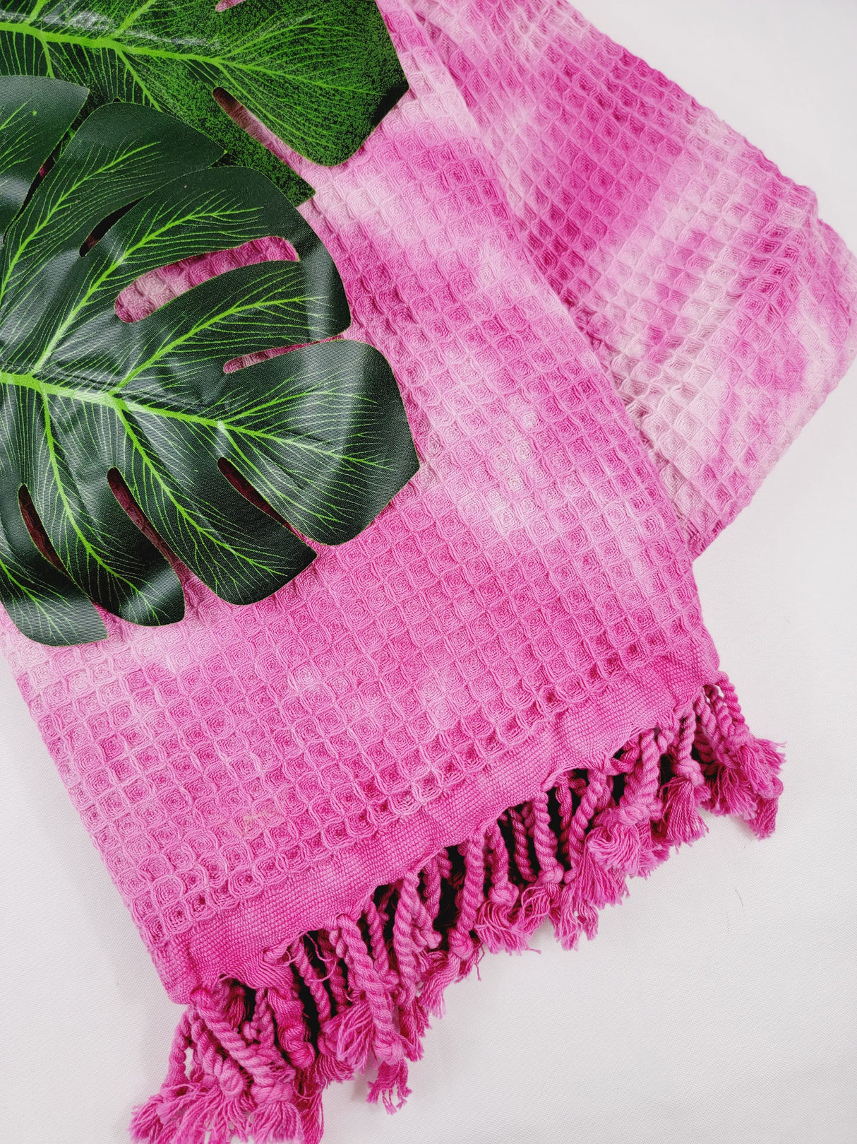Waffle Throw Blanket, Multi functional Turkish Towel, Hand Tie dye Pink from EBRU Home
