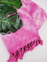 Waffle Throw Blanket, Multi functional Turkish Towel, Hand Tie dye Pink from EBRU Home