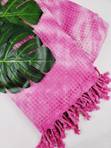 Waffle Throw Blanket, Multi functional Turkish Towel, Hand Tie dye Pink from EBRU Home