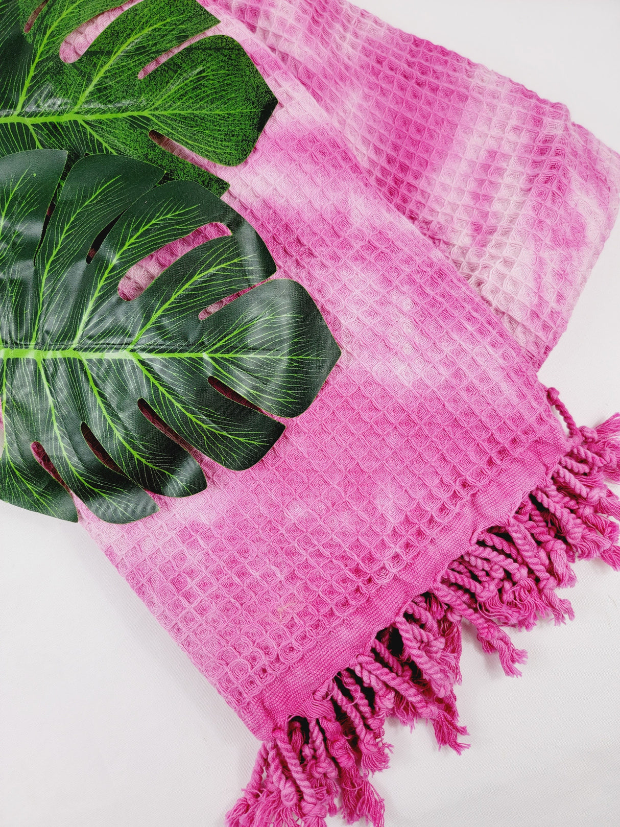 Waffle Throw Blanket, Multi functional Turkish Towel, Hand Tie dye Pink from EBRU Home