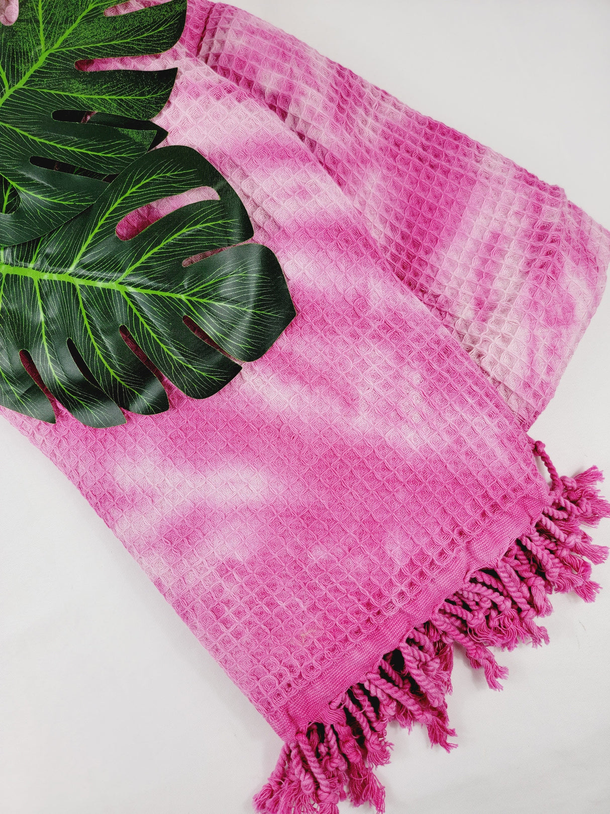 Waffle Throw Blanket, Multi functional Turkish Towel, Hand Tie dye Pink from EBRU Home