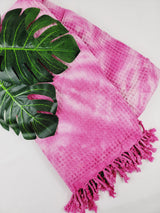 Waffle Throw Blanket, Multi functional Turkish Towel, Hand Tie dye Pink from EBRU Home