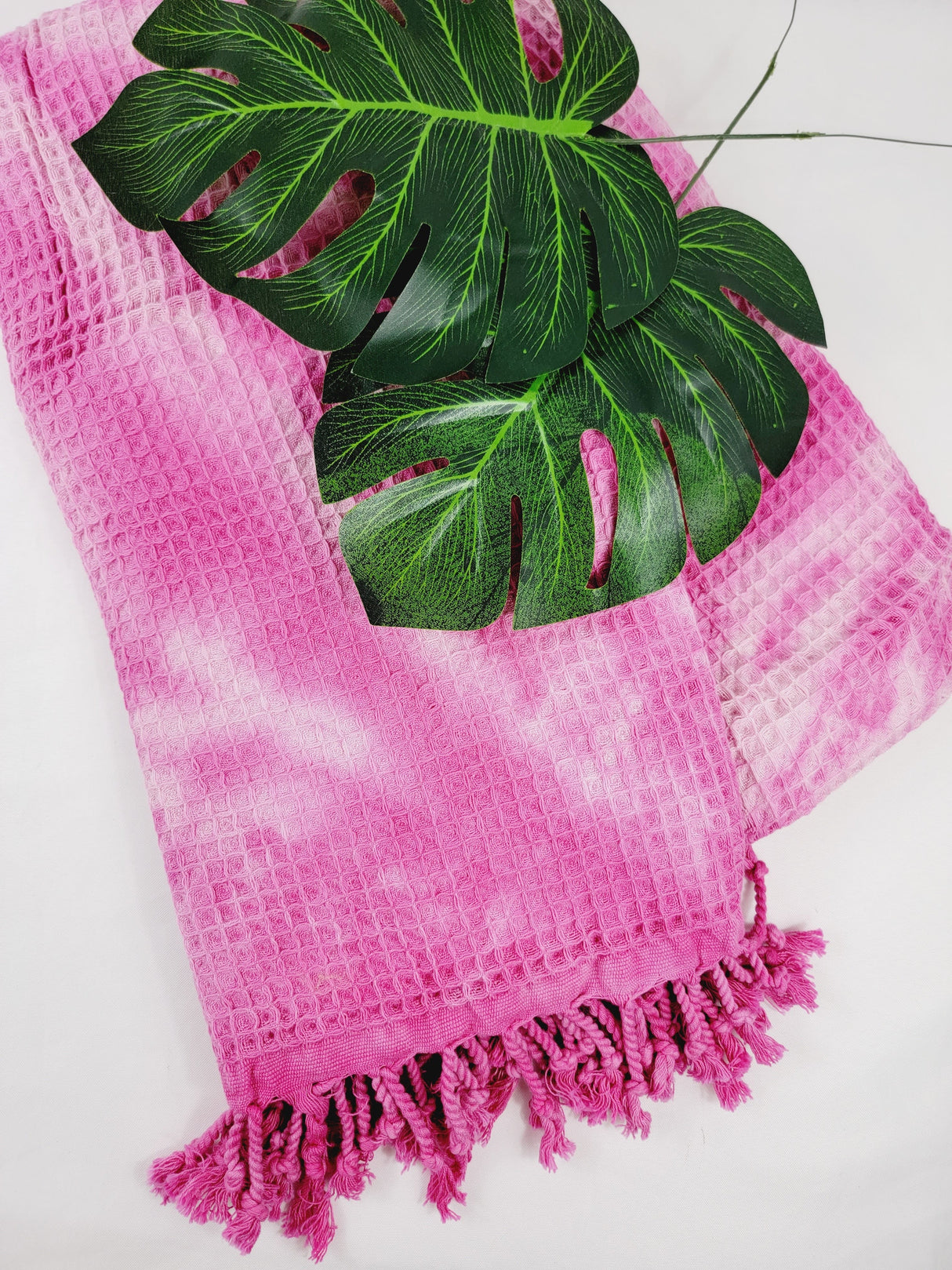 Waffle Throw Blanket, Multi functional Turkish Towel, Hand Tie dye Pink from EBRU Home