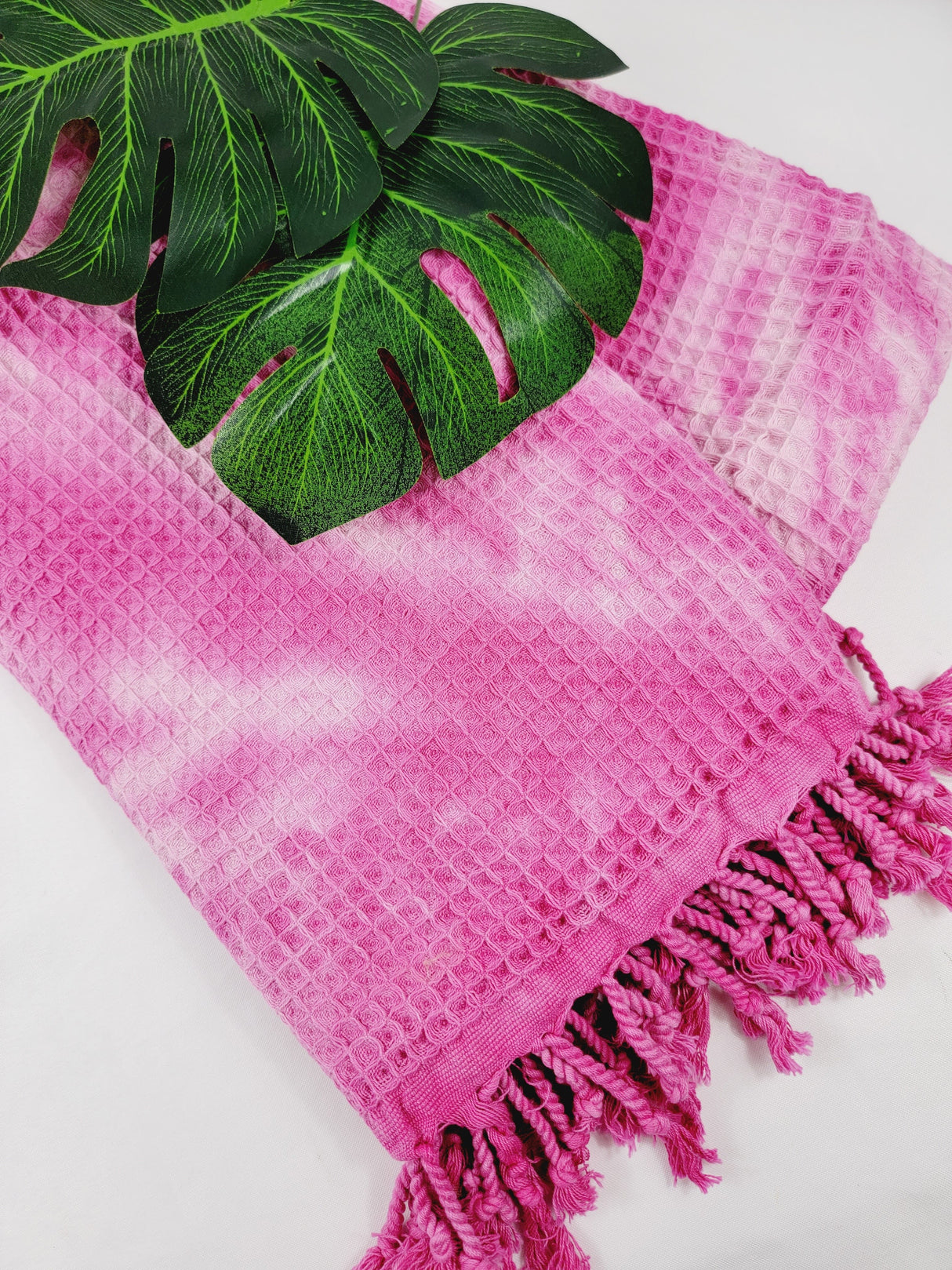 Waffle Throw Blanket, Multi functional Turkish Towel, Hand Tie dye Pink from EBRU Home