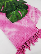 Waffle Throw Blanket, Multi functional Turkish Towel, Hand Tie dye Pink from EBRU Home