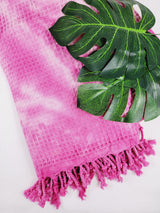 Waffle Throw Blanket, Multi functional Turkish Towel, Hand Tie dye Pink from EBRU Home