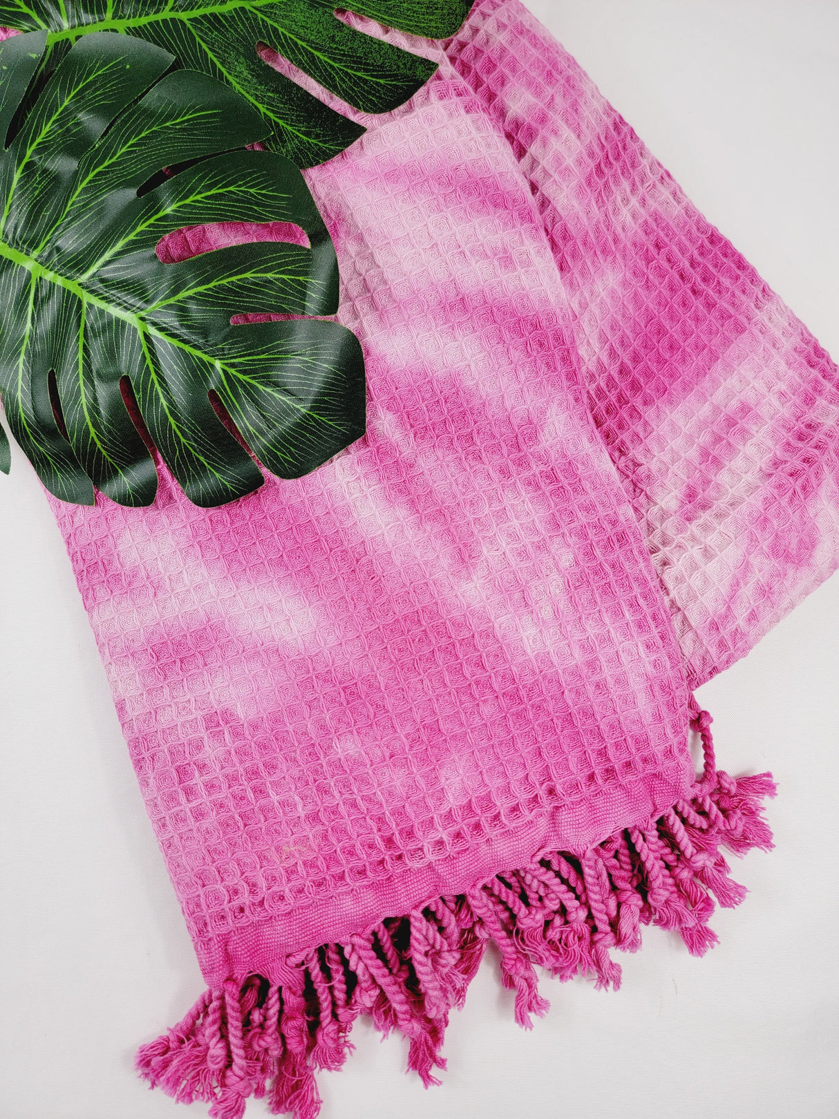 Waffle Throw Blanket, Multi functional Turkish Towel, Hand Tie dye Pink from EBRU Home