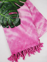 Waffle Throw Blanket, Multi functional Turkish Towel, Hand Tie dye Pink from EBRU Home