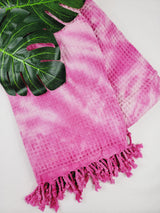 Waffle Throw Blanket, Multi functional Turkish Towel, Hand Tie dye Pink from EBRU Home
