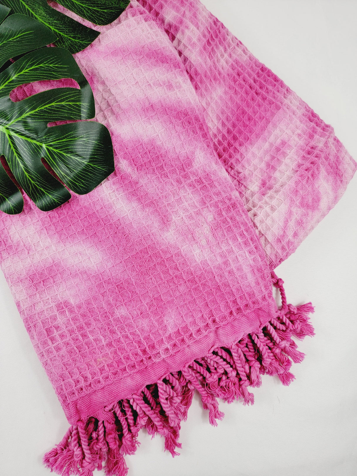 Waffle Throw Blanket, Multi functional Turkish Towel, Hand Tie dye Pink from EBRU Home