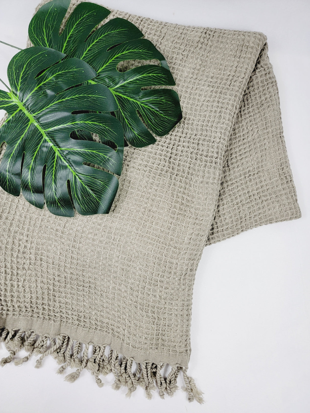Waffle Towel, Throw Lightweight Quick Dry - Olive from EBRU Home