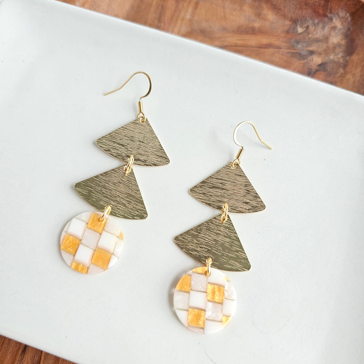 Anya Earrings - Golden Checker from Spiffy & Splendid