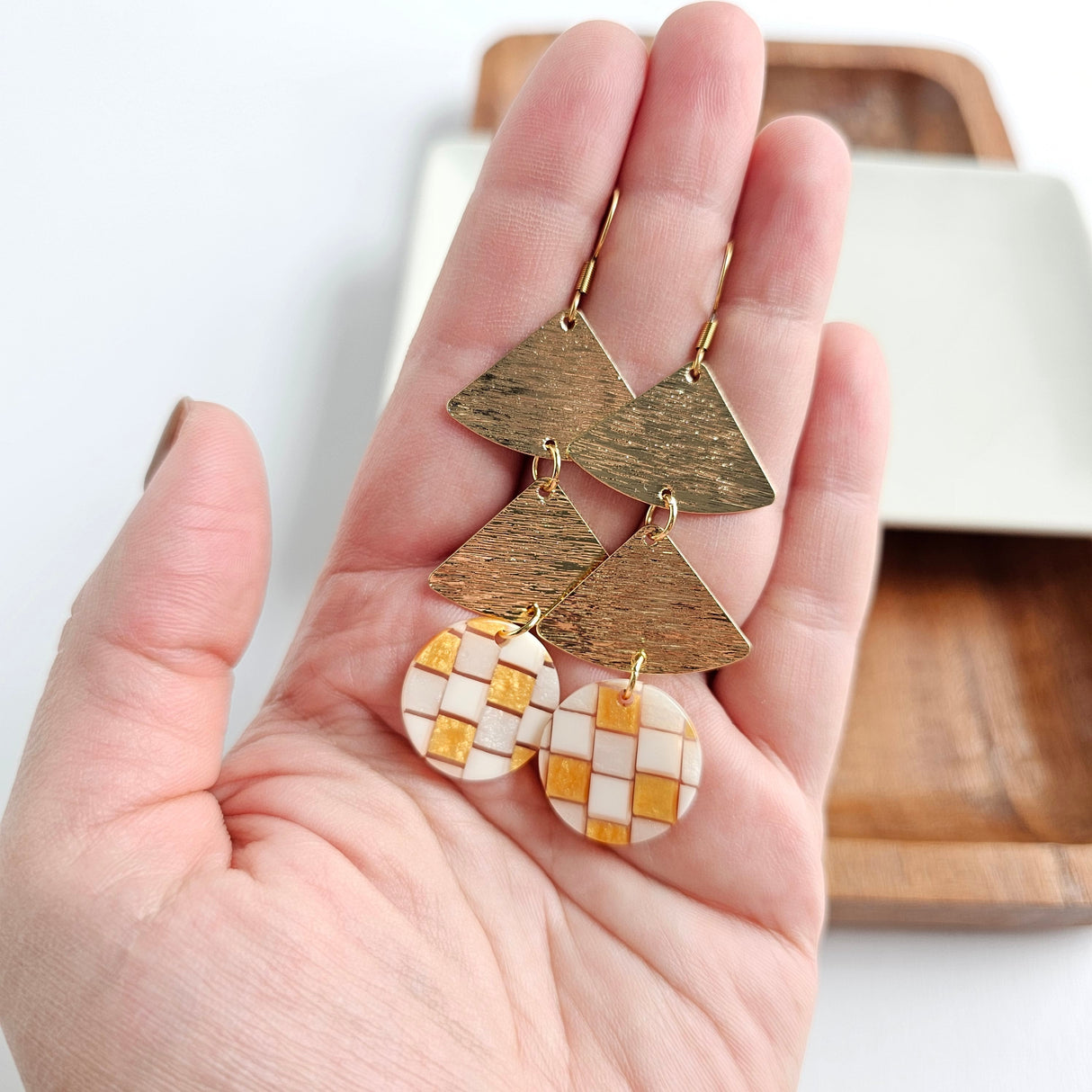 Anya Earrings - Golden Checker from Spiffy & Splendid