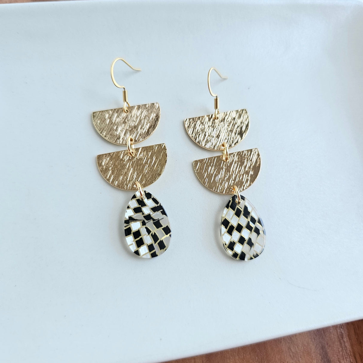 Aria Earrings - Black Shimmer Checker from Spiffy & Splendid